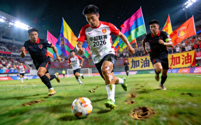 中超联赛2026赛季现场盛况 - 球员带球突破